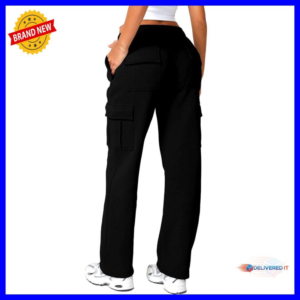 Women's Medium Fleece Sweatpants Elastic Waist Baggy Fit Pockets